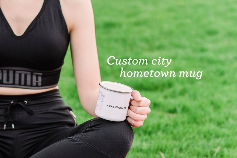 Custom City Enamel Camping Mug and Travel Gift for Husband image 1