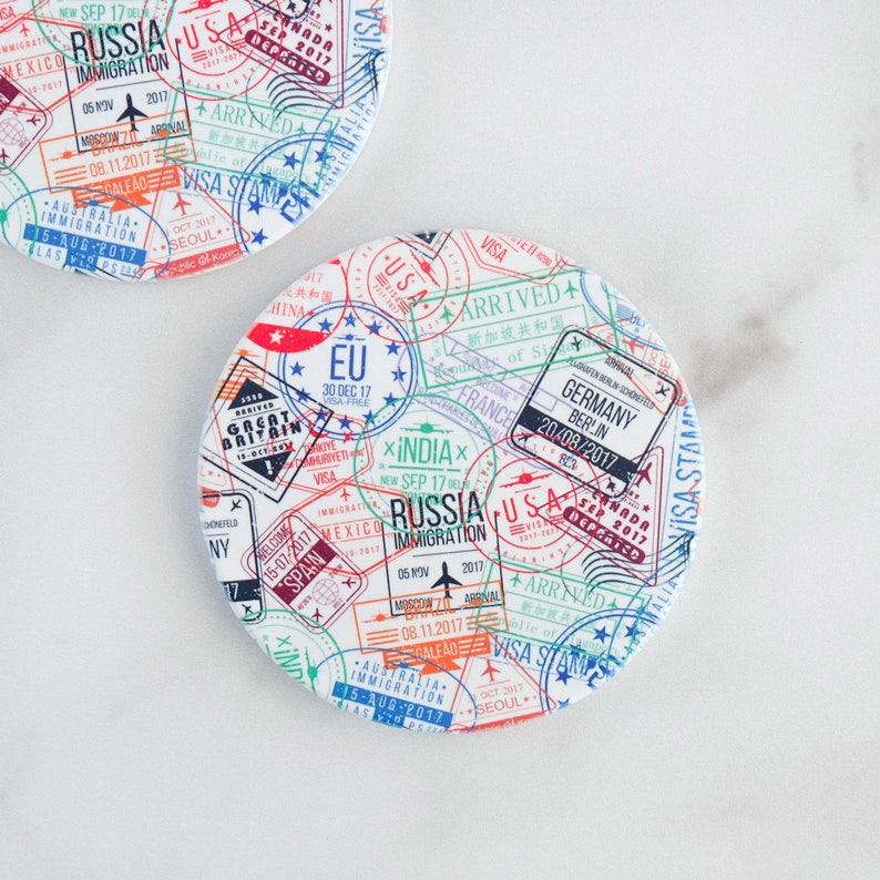 Passport Stamp Coasters and Wanderlust Decor for Travelers image 2