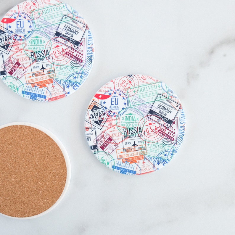 Passport Stamp Coasters and Wanderlust Decor for Travelers image 3