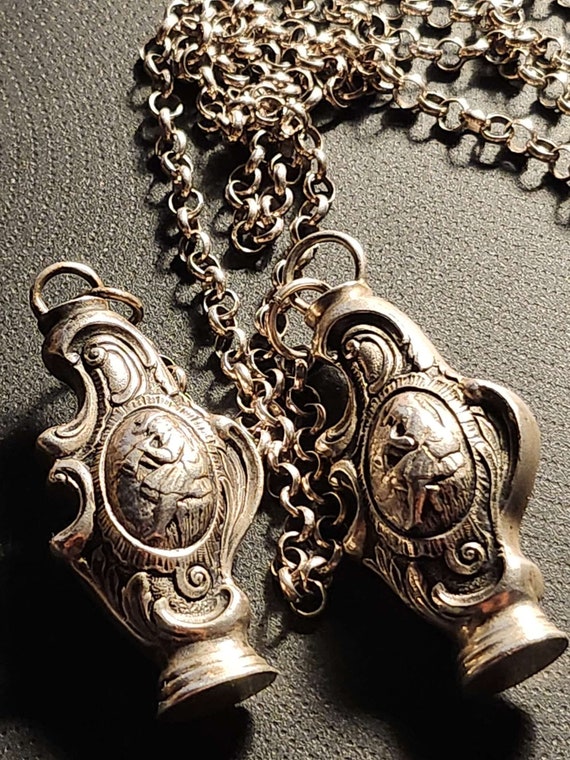 Antique Dutch Embossed 2 Solid Silver Vinaigrette… - image 1