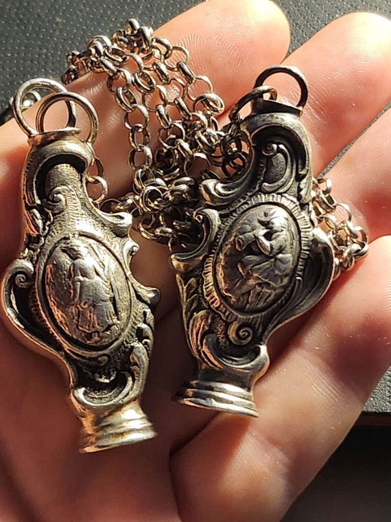 Antique Dutch Embossed 2 Solid Silver Vinaigrette… - image 2