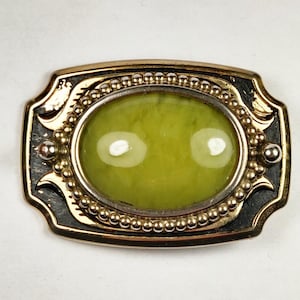 Small Western Translucent Apple Green Agate Cabochon Stone Cowboy Belt Buckle