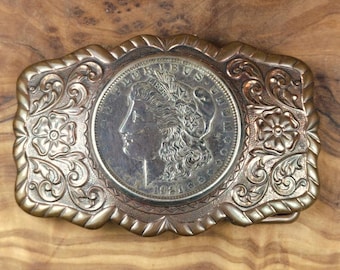 Vintage Belt Buckle w/ 1900 Morgan Silver Plated Dollar by Chambers Belt Co. Vintage Belt Buckle w/ 1900 Morgan Silver Dollar | Proxibid main image 4