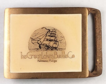Great Lakes Buckle by Tech Ether Guild Inlay Vintage Brass Belt Buckle - GLB Ship