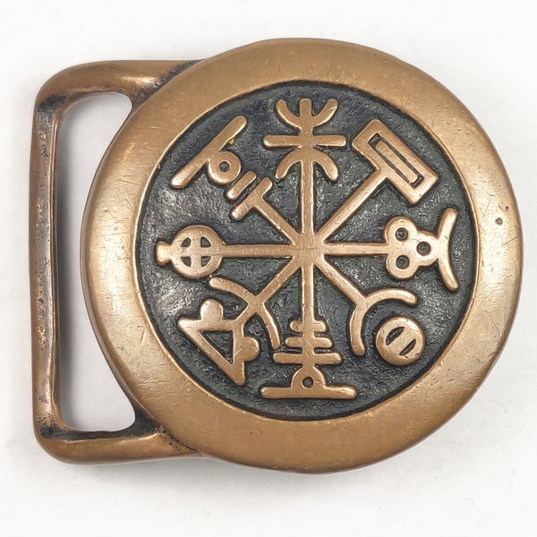 1978 Tech Ether Guild Viking Compass Abstract Brass Belt Buckle - Rhumb