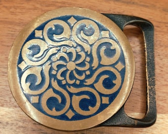 1978 Tech Ether Guild Abstract Enamel Swirl Hippie Brass Belt Buckle - Galaxy