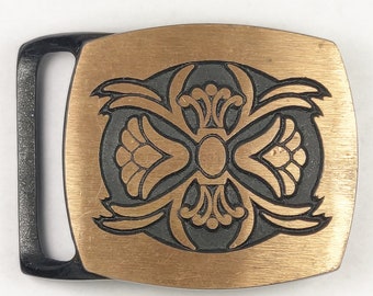 VTG 1978 Tech Ether Guild Abstract Floral Solid Brass Belt Buckle - Narcissus