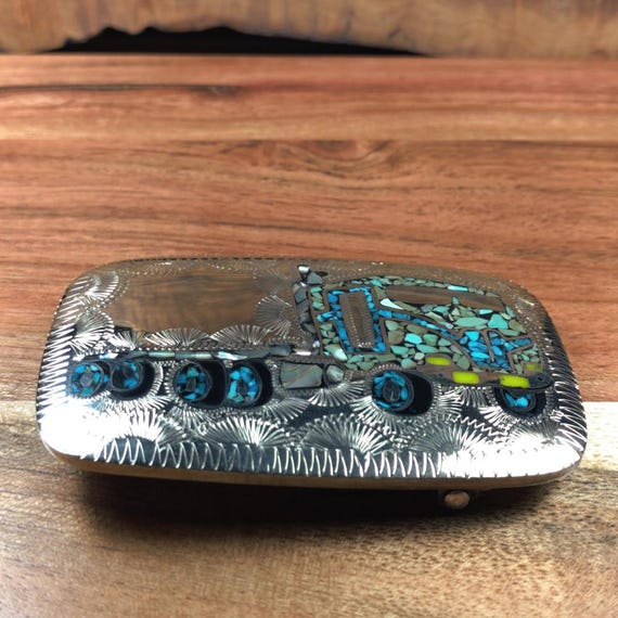 Western SSH Engraved Native Turquoise Abalone Inl… - image 2