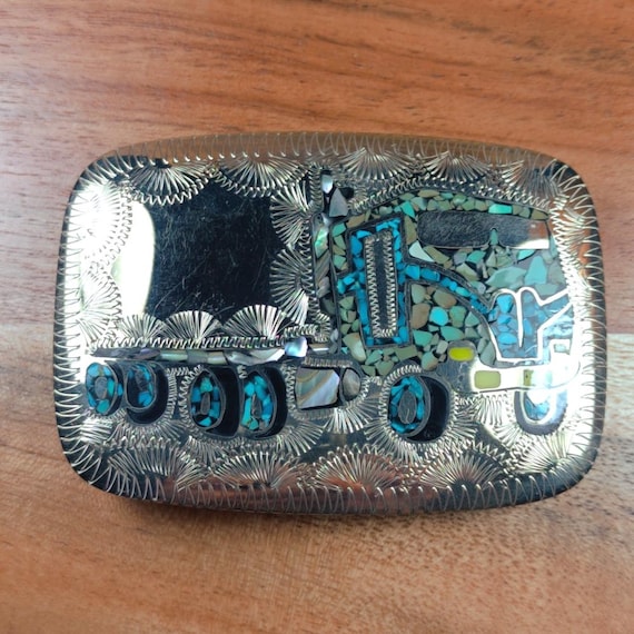 Western SSH Engraved Native Turquoise Abalone Inl… - image 1