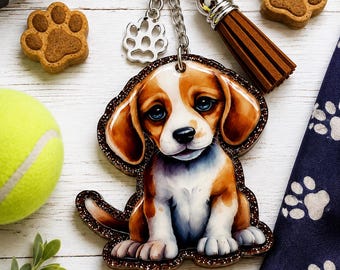 Beagle Keychain | Cute Puppy Acrylic Keychain | Beagle Lover Gift | Dog Mom Purse Charm | Backpack Charm | Dog Lover Gift