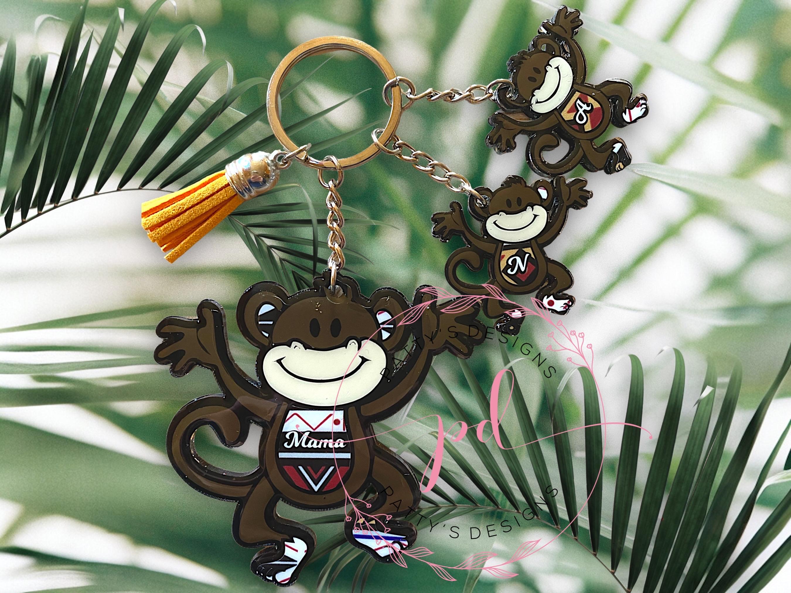 Monkey Keychain with Baby Monkey Charms