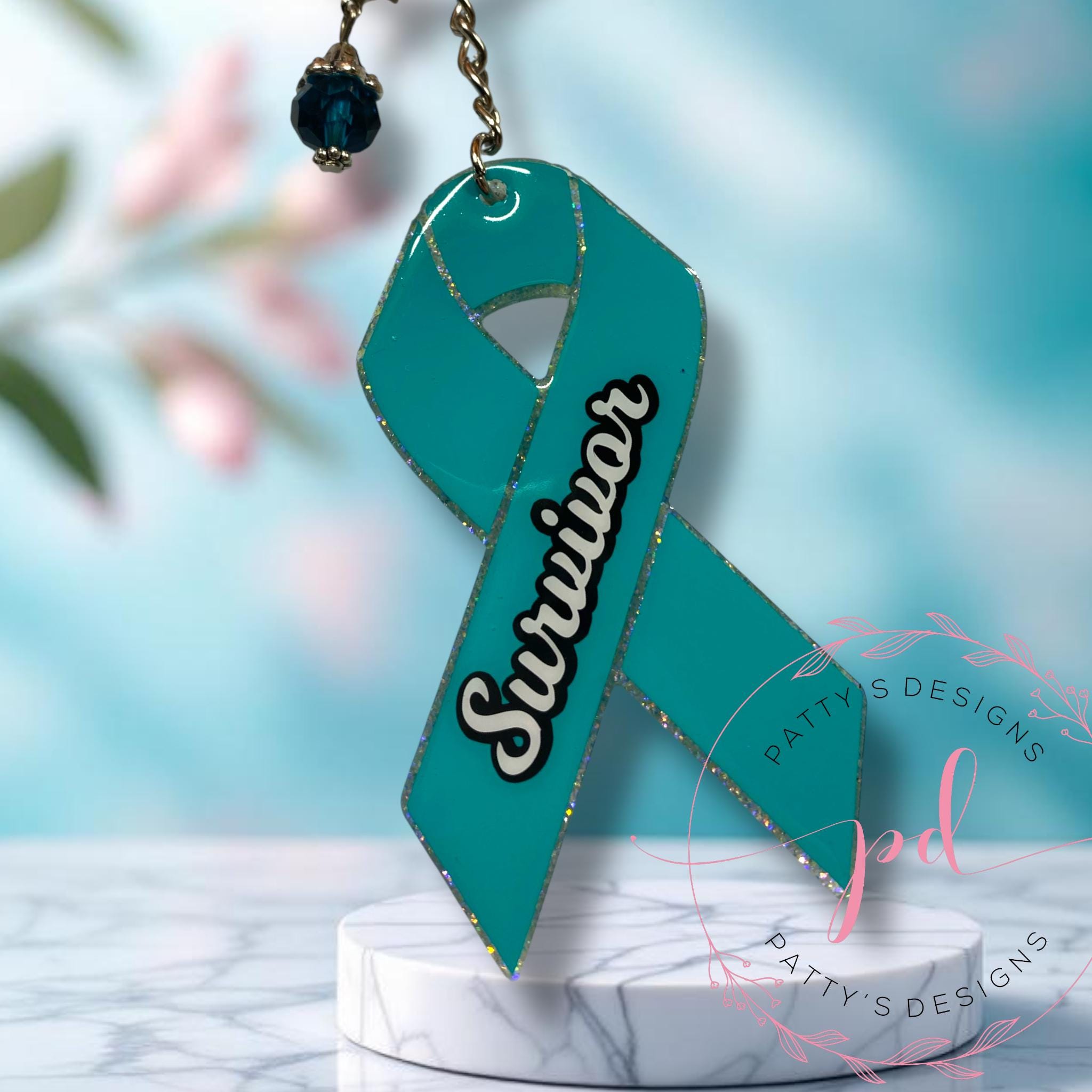 Ovarian or Primary Peritoneal Cancer Awareness Ribbon Acrylic Keychain