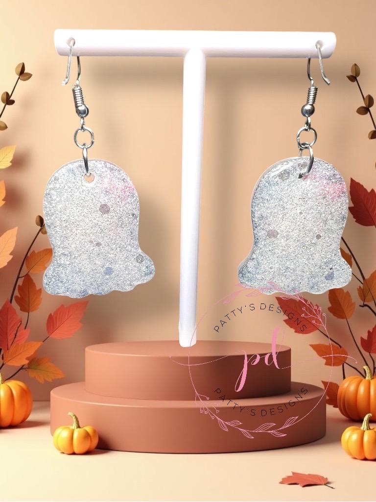 Ghost w/ Bow Glow in the Dark Teardrop Earrings, Fall, Autumn, Halloween - Thumbnail 2