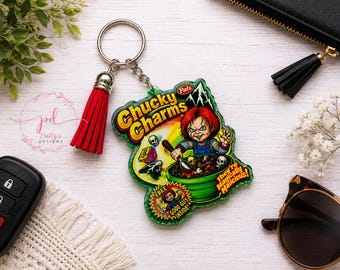 Chucky Charms Horror Parody Acrylic Keychain | Killer Doll Inspired Keychain | Funny Spooky Gift | Horror Fan Gift