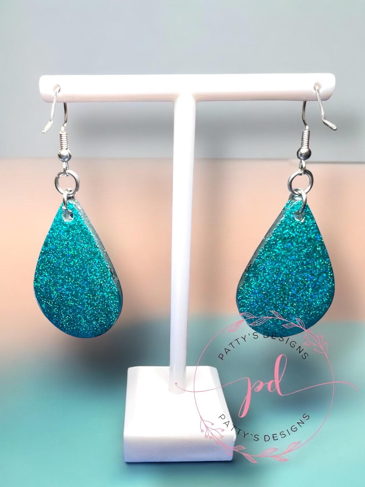 Teal Rose and Leopard Print Teardrop Earrings - Thumbnail 2
