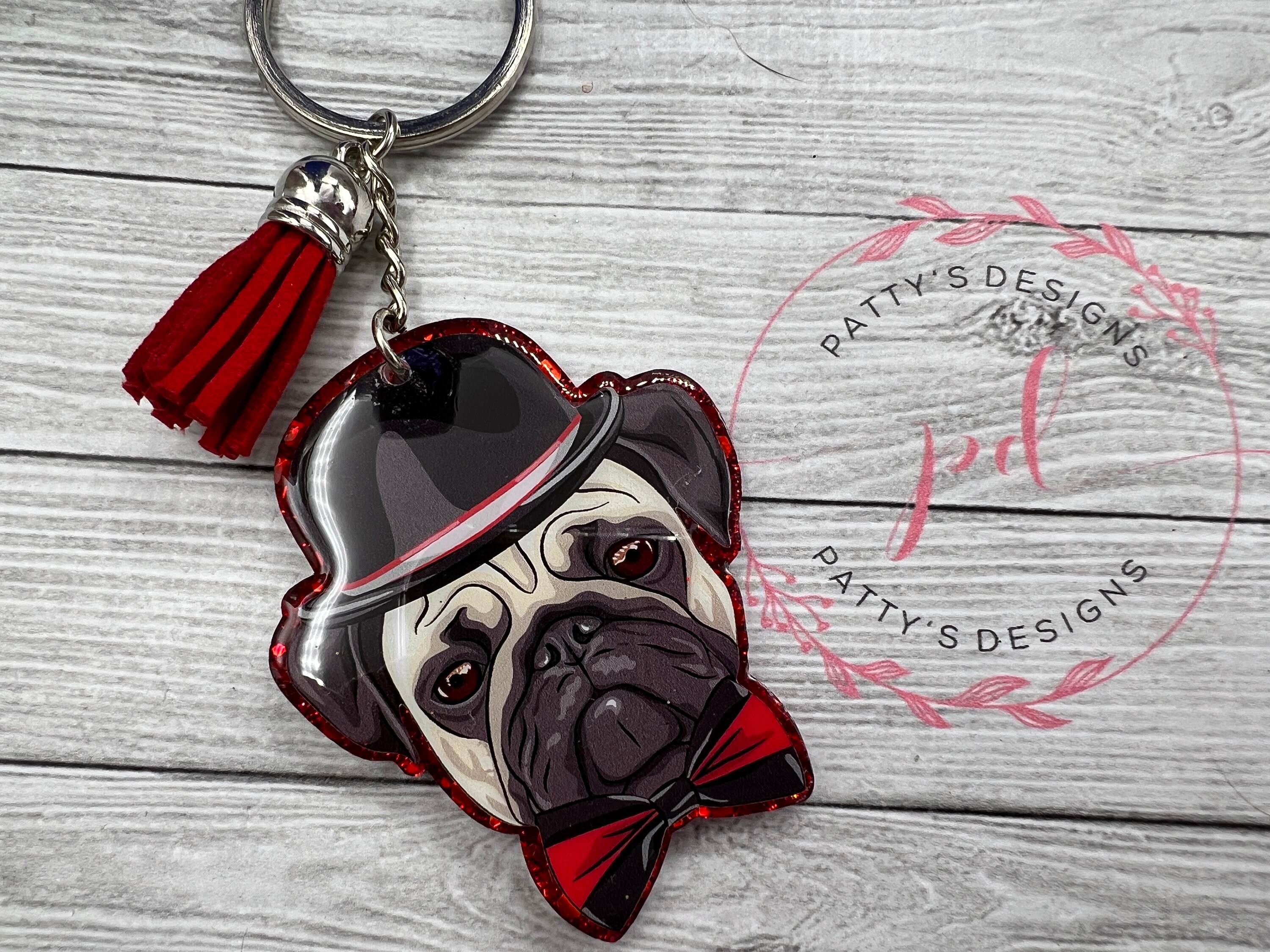 Hipster Pug Keychain