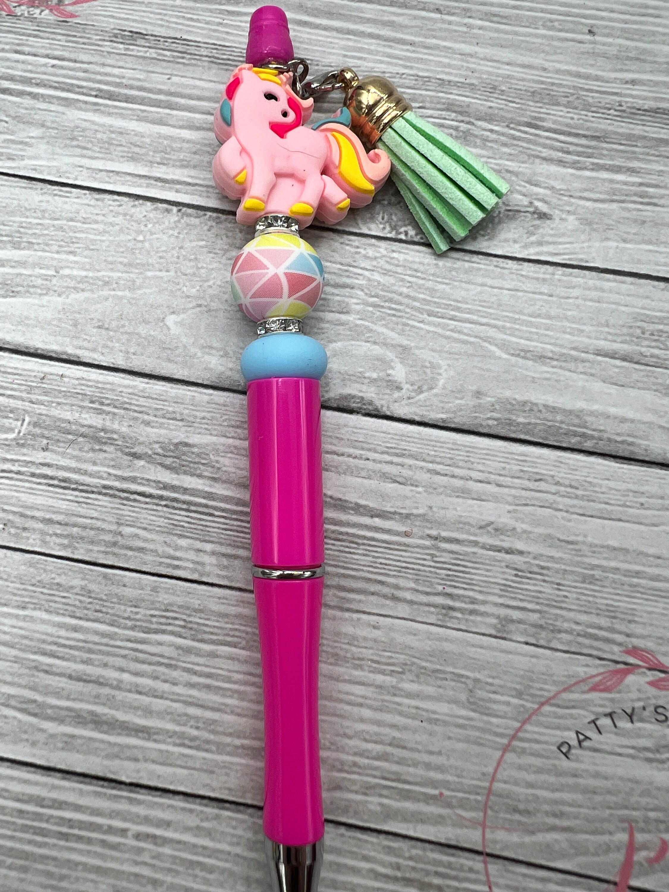 Pink Unicorn Beaded Pen w/ Ink Refill - Thumbnail 3