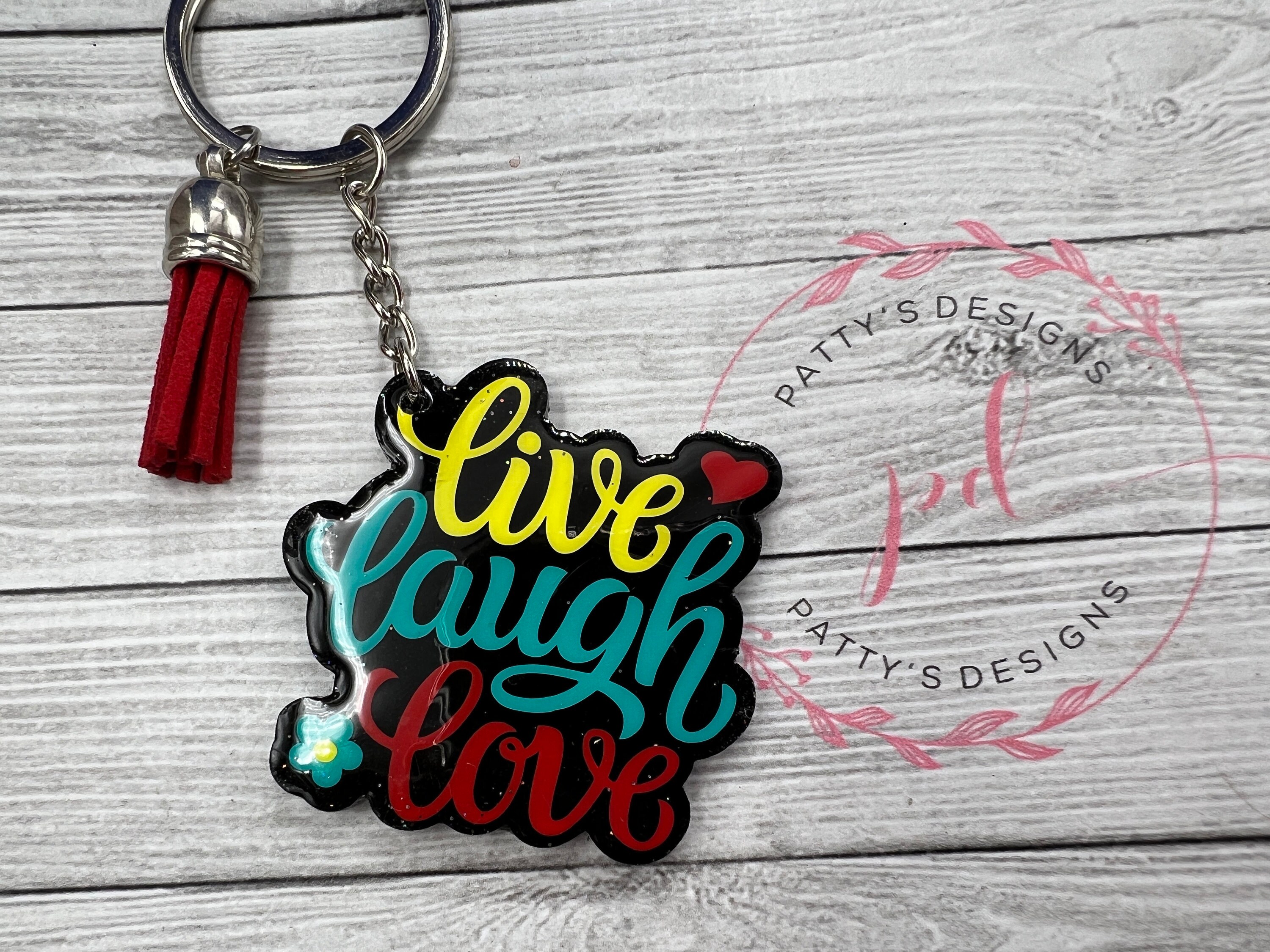 Live, Laugh Love Keychain Yellow, Teal and Red