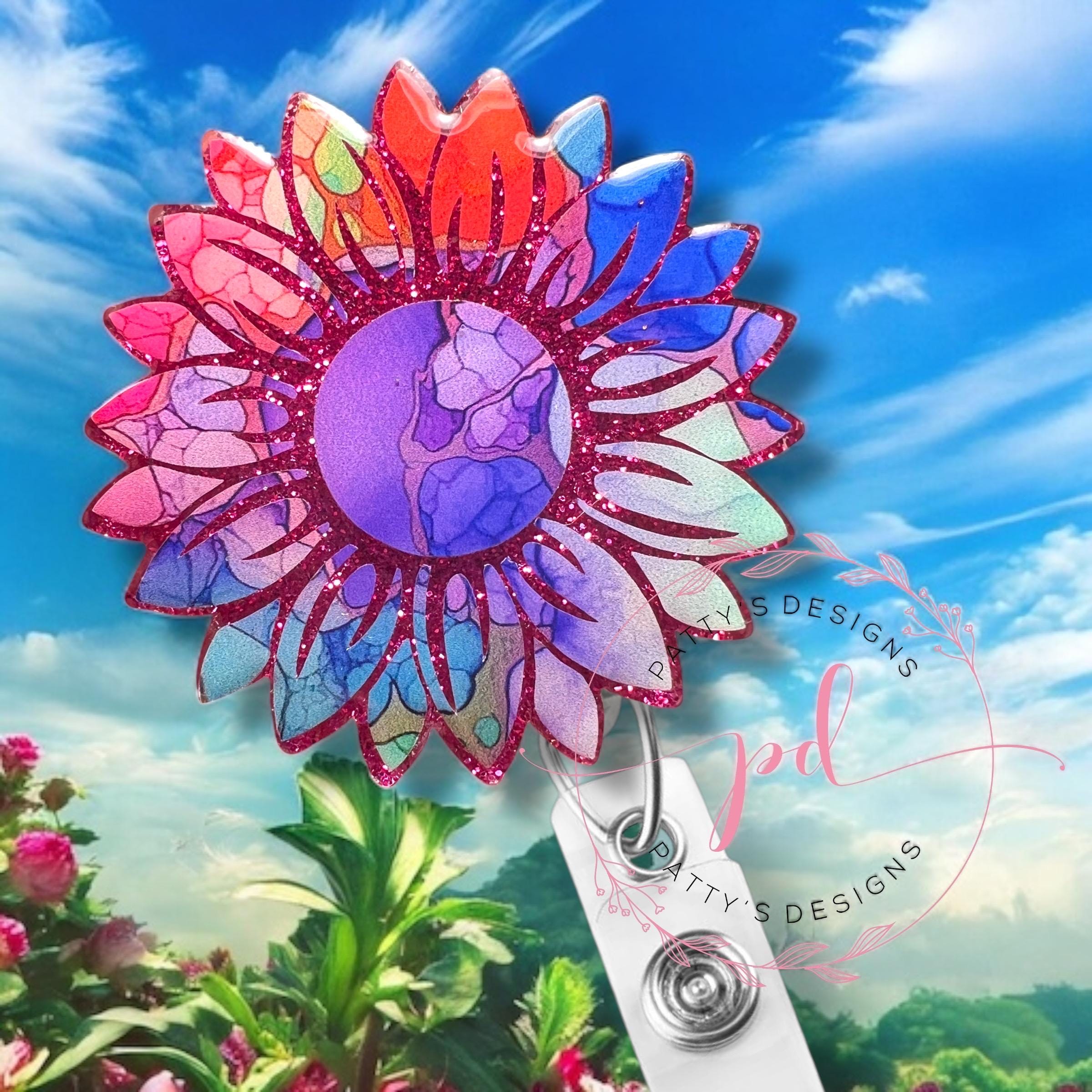 Colorful Sunflower Badge Reel, Badge Holder, ID Holder