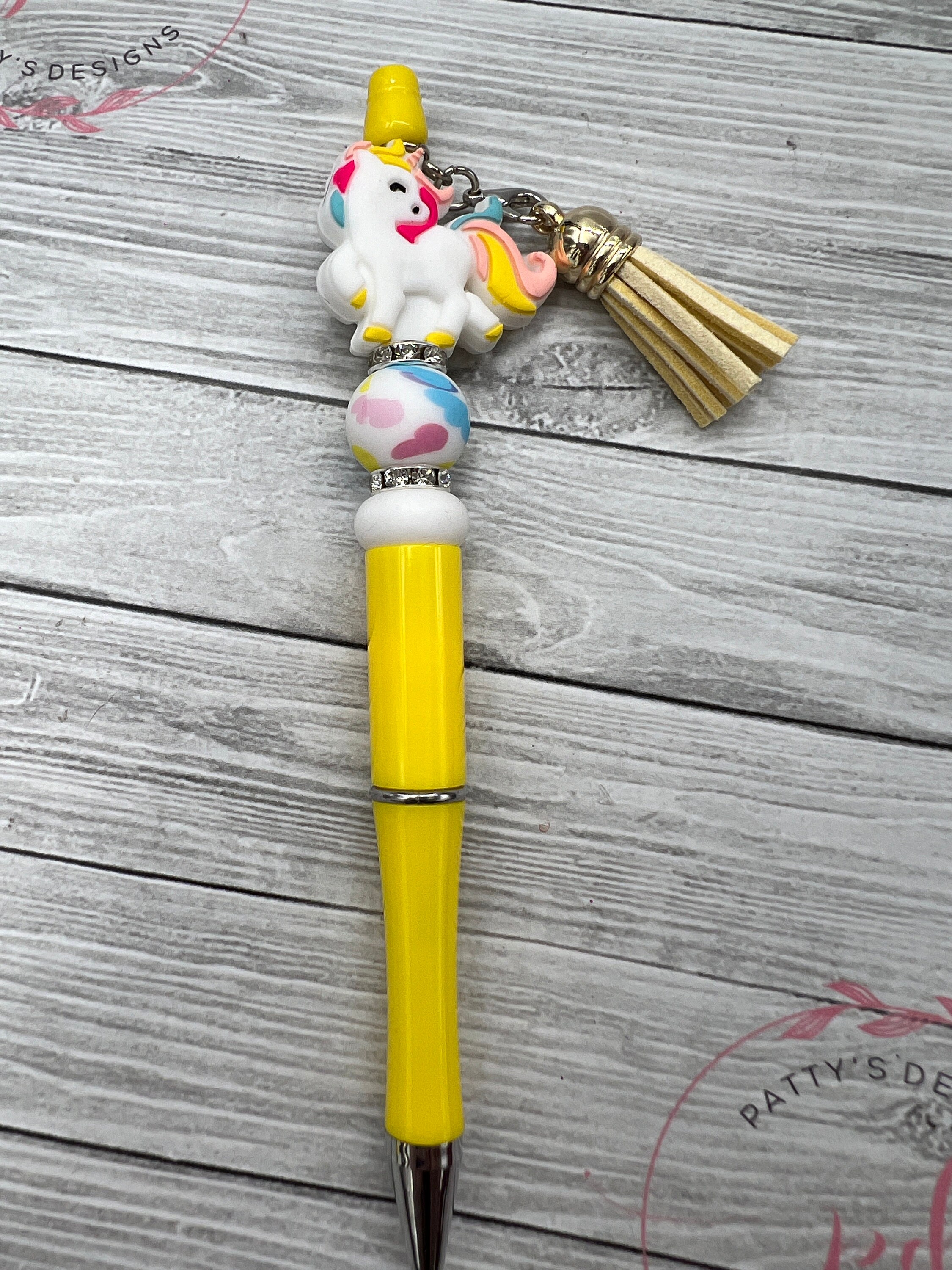 White Unicorn Beaded Pencils by w/ Ink Refill - Thumbnail 3