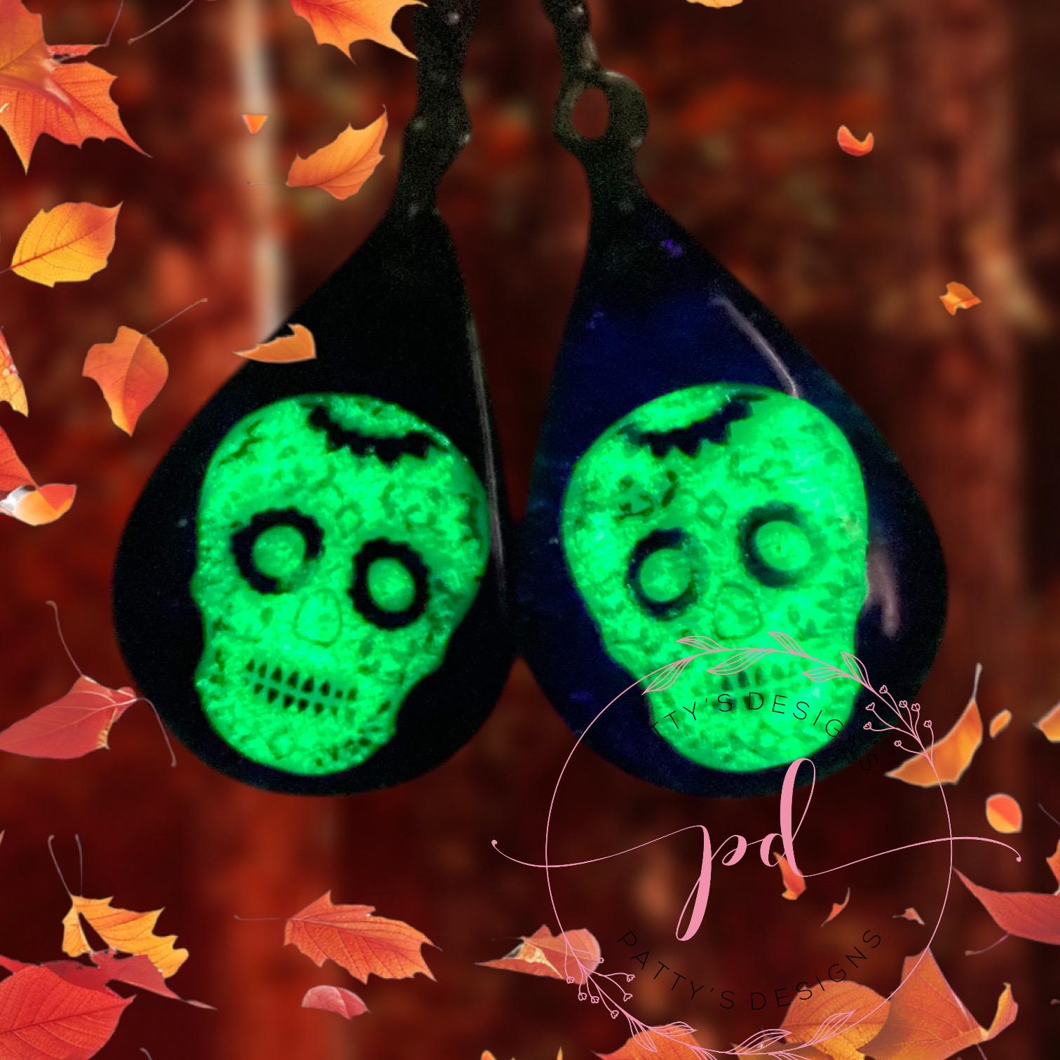 Sugar Skull Glow-in-the-Dark Teardrop Earrings - Thumbnail 3