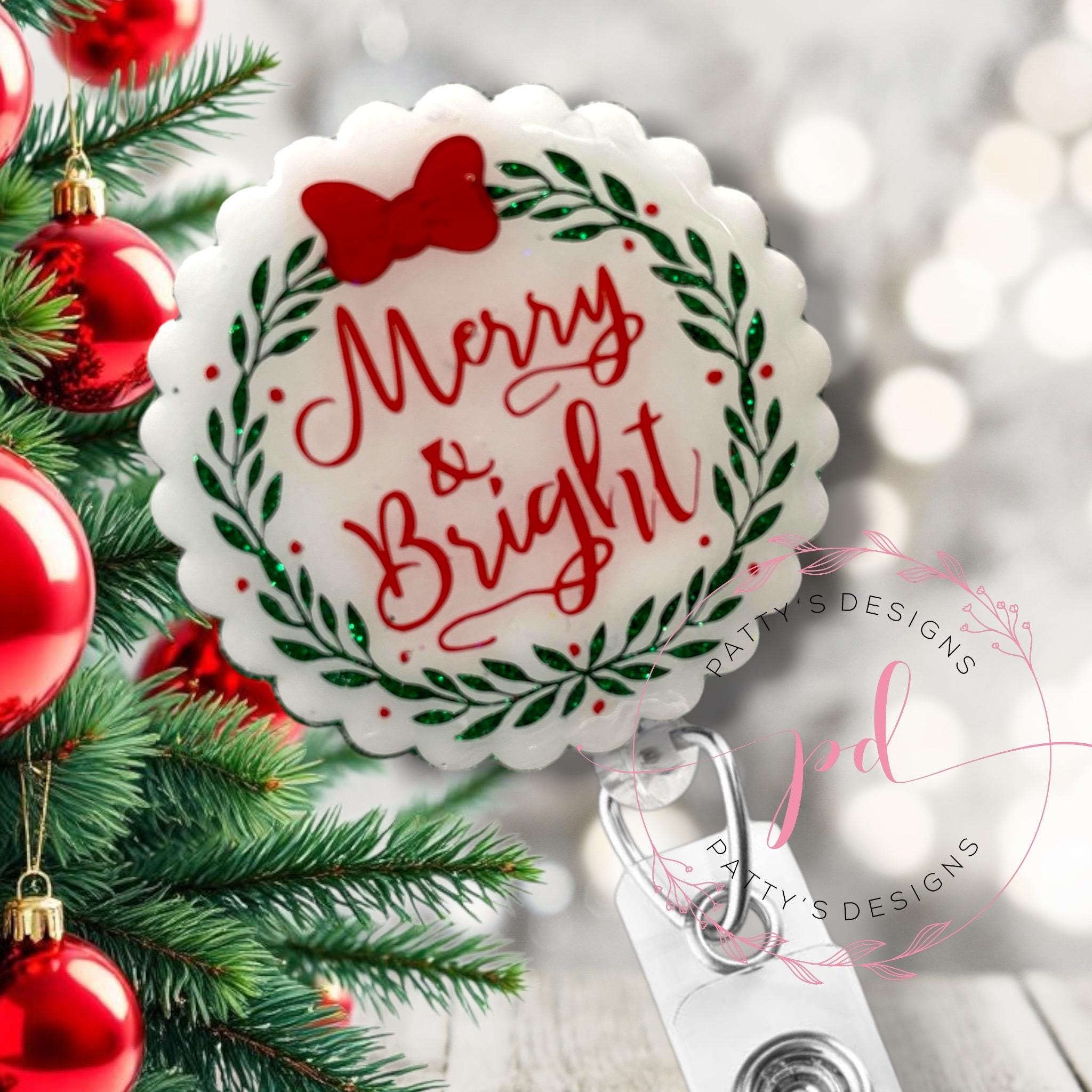 Merry Christmas Badge Reel, Badge Holder, ID Holder, Christmas