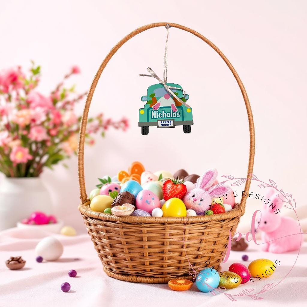 Easter Bunny Truck Easter Basket Name Tag