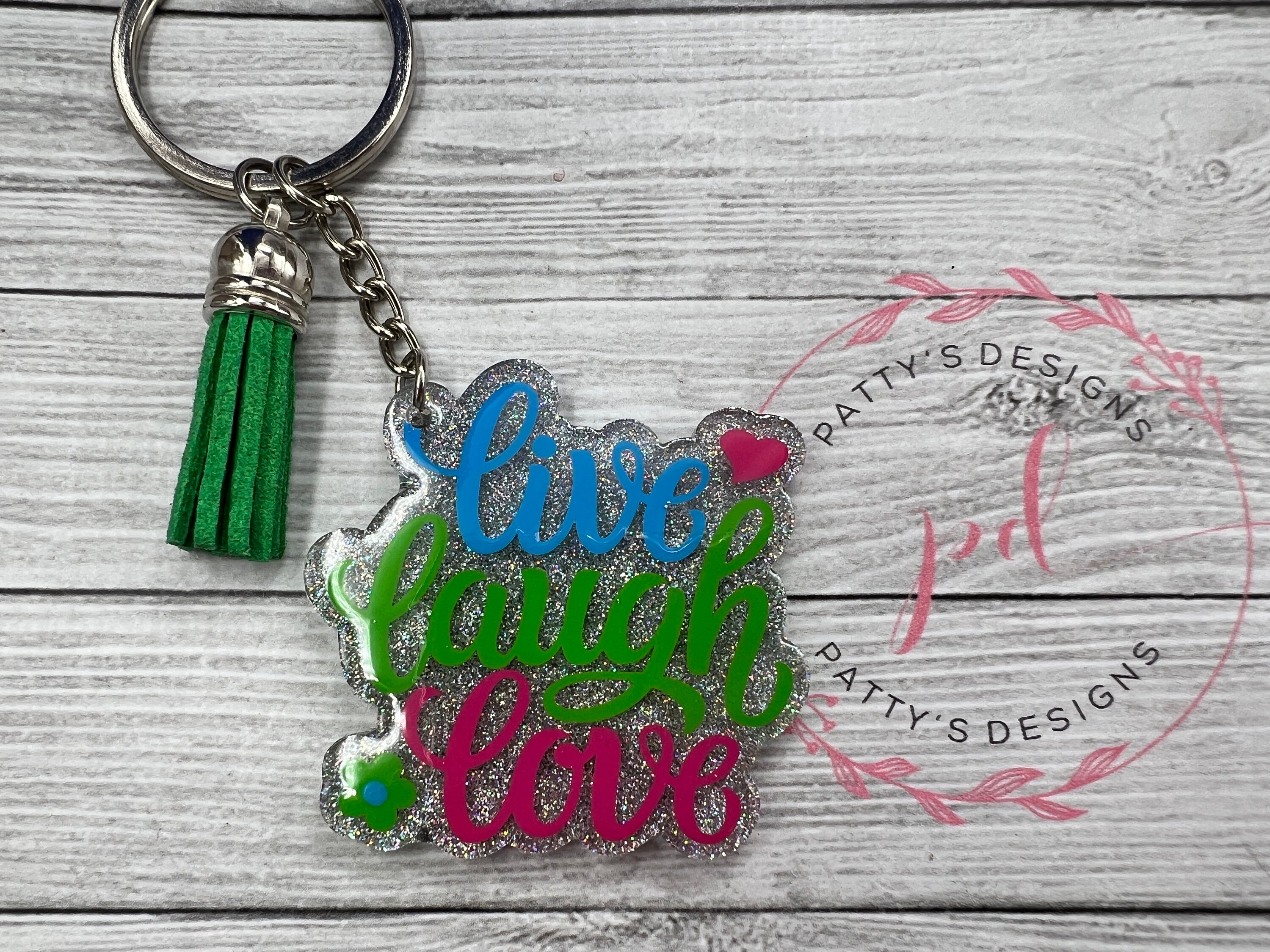 Live, Laugh Love Keychain Blue, Green and Pink