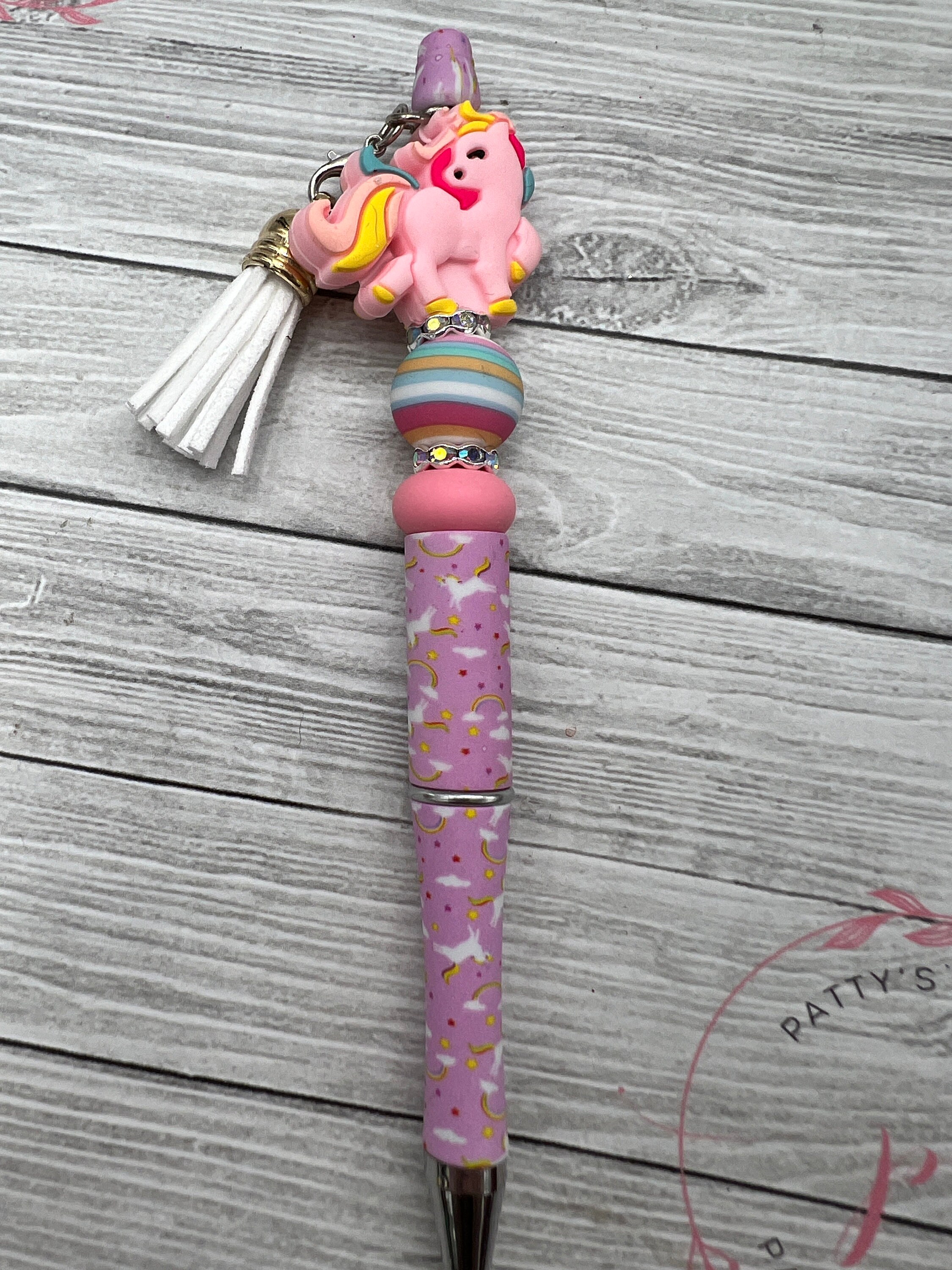 Pink Unicorn Beaded Pen w/ Ink Refill - Thumbnail 2