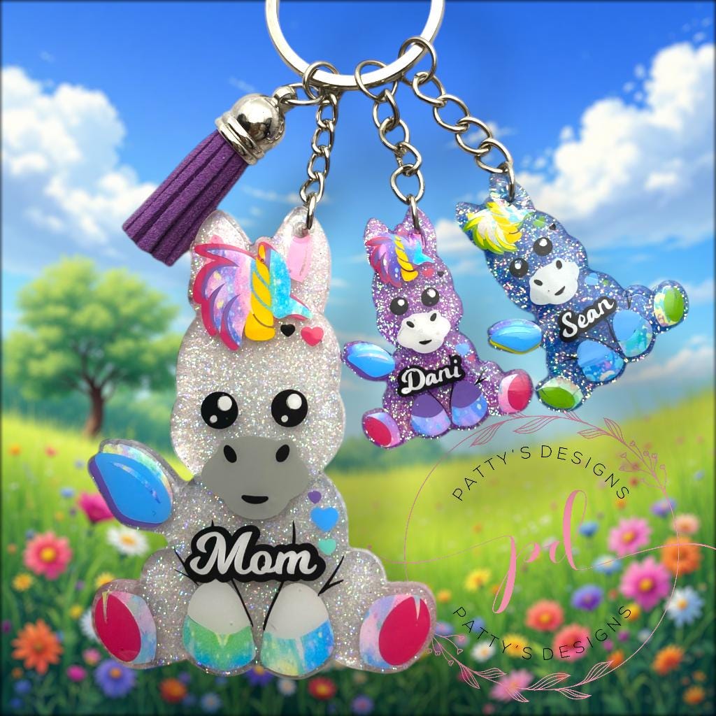 Mama Unicorn and Babies Acrylic Keychain- Customizable - Thumbnail 3