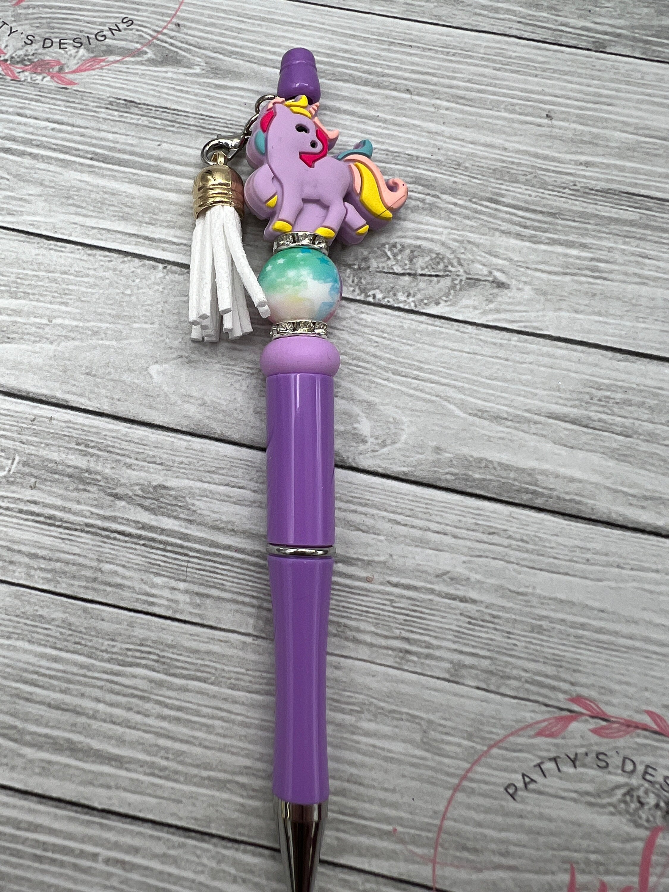 Purple Unicorn Beaded Pen w/ Ink Refill - Thumbnail 3