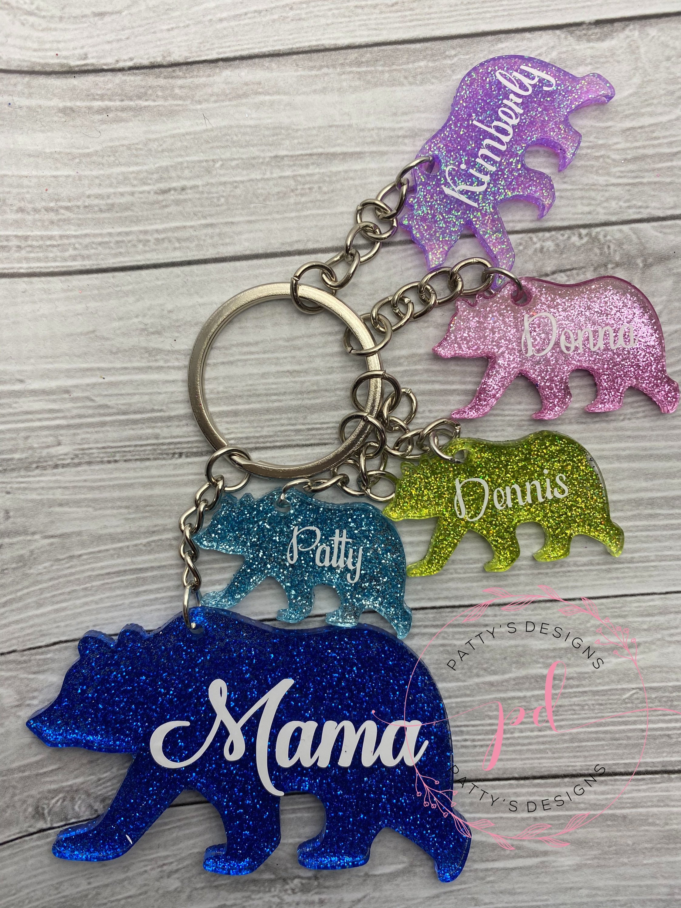 Mama Bear and Little Cubs Birthstone Keychain
