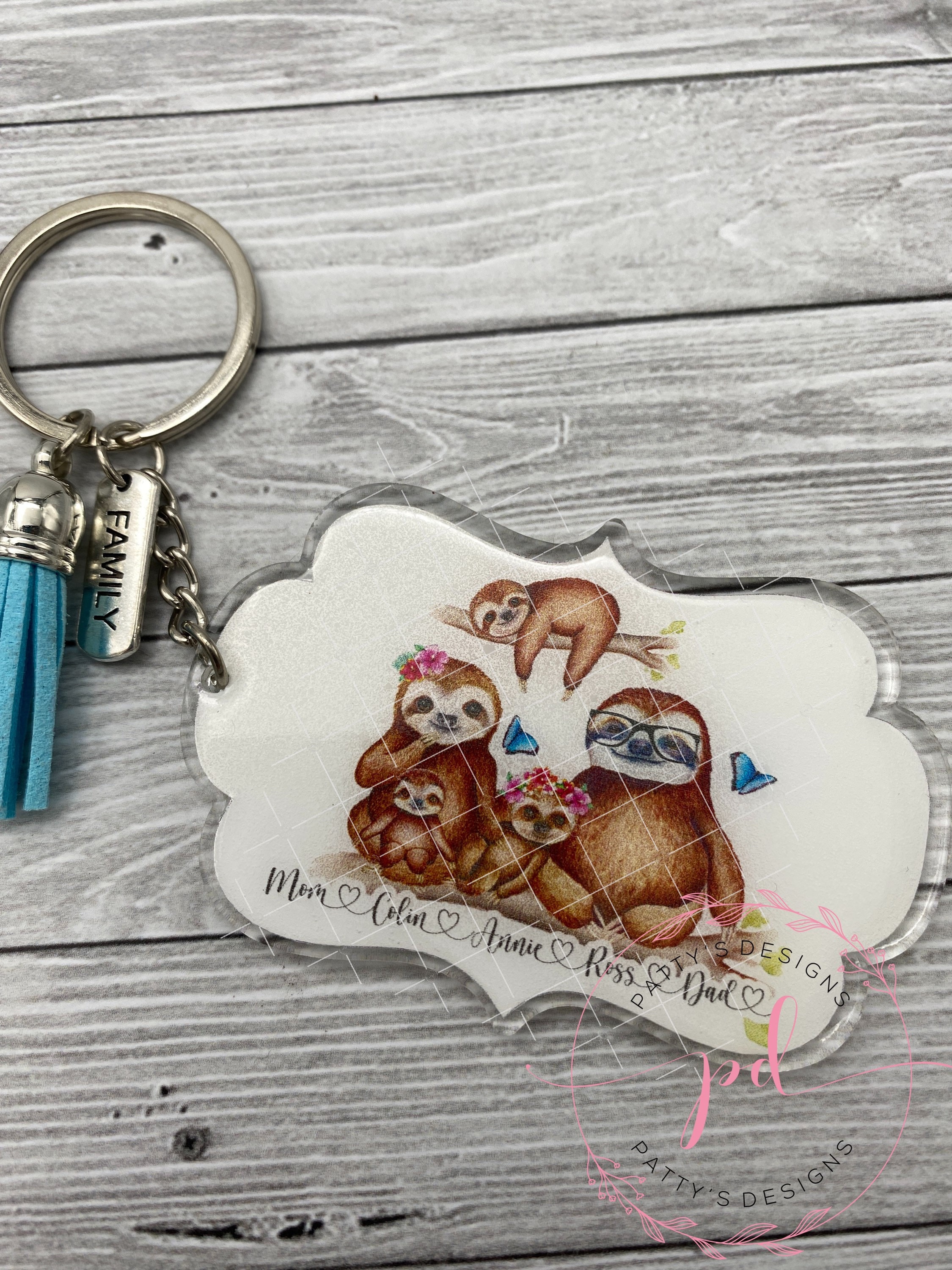 Sloths, Sloth Family Keychain, Personalized Keychain