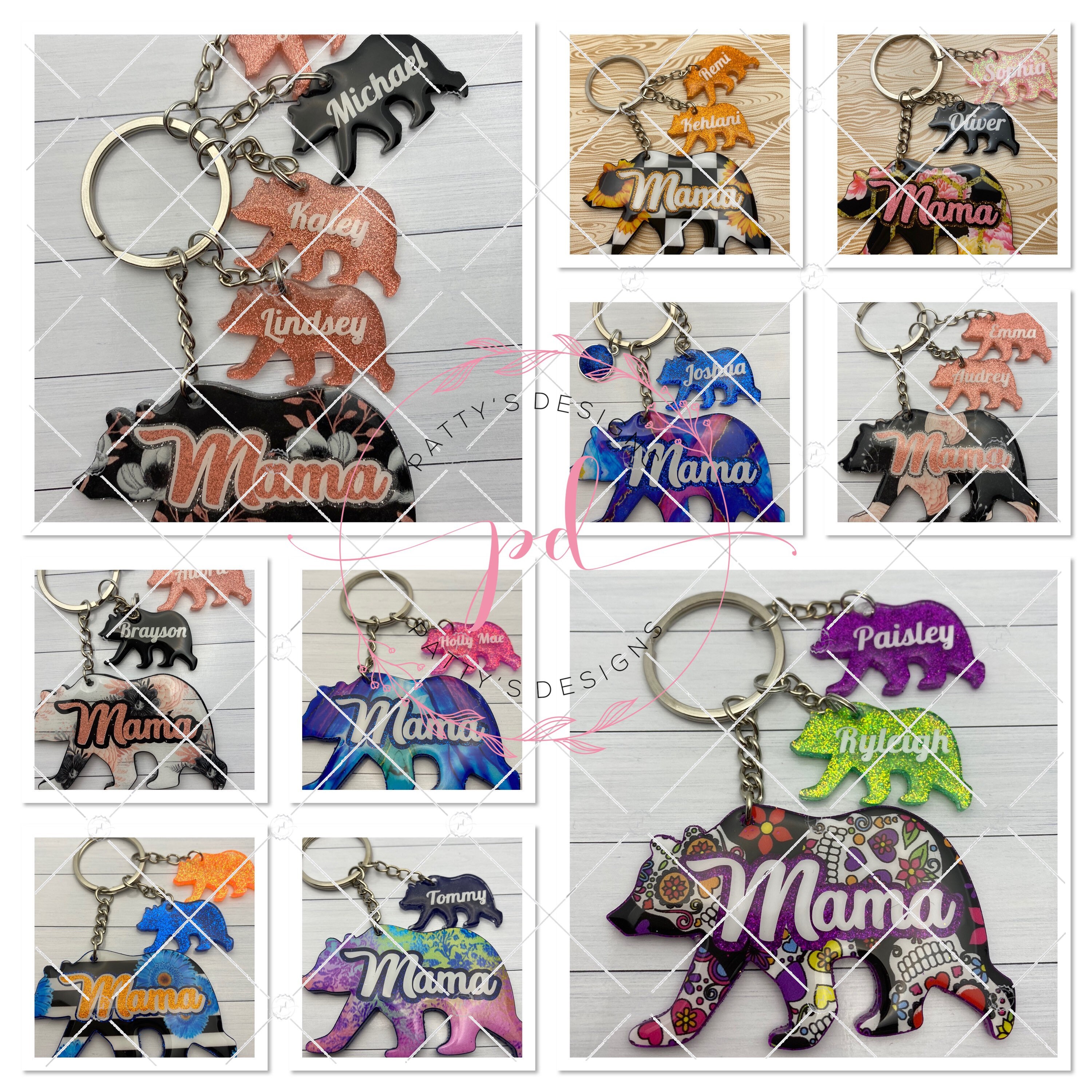 Mama Bear and Little Cubs Keychains Customizable - Thumbnail 4