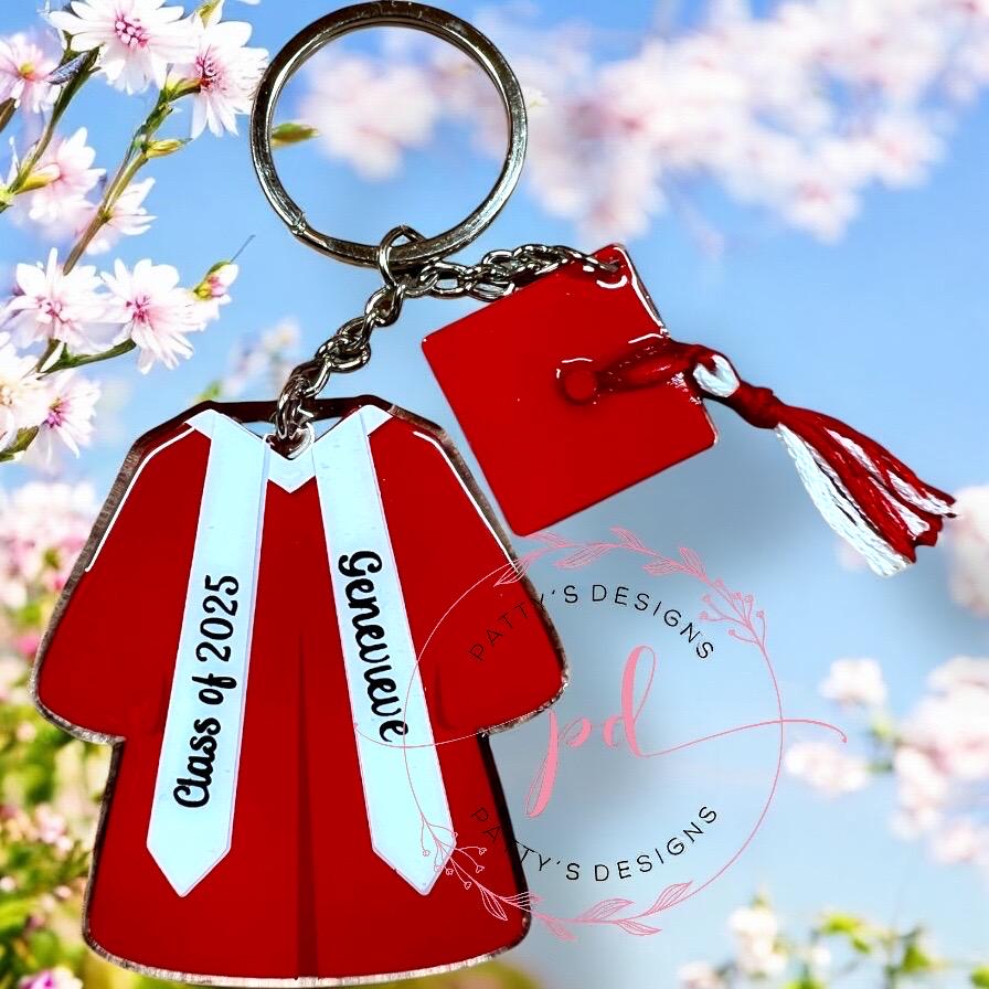 Personalized Graduation Cap and Gown Keychain