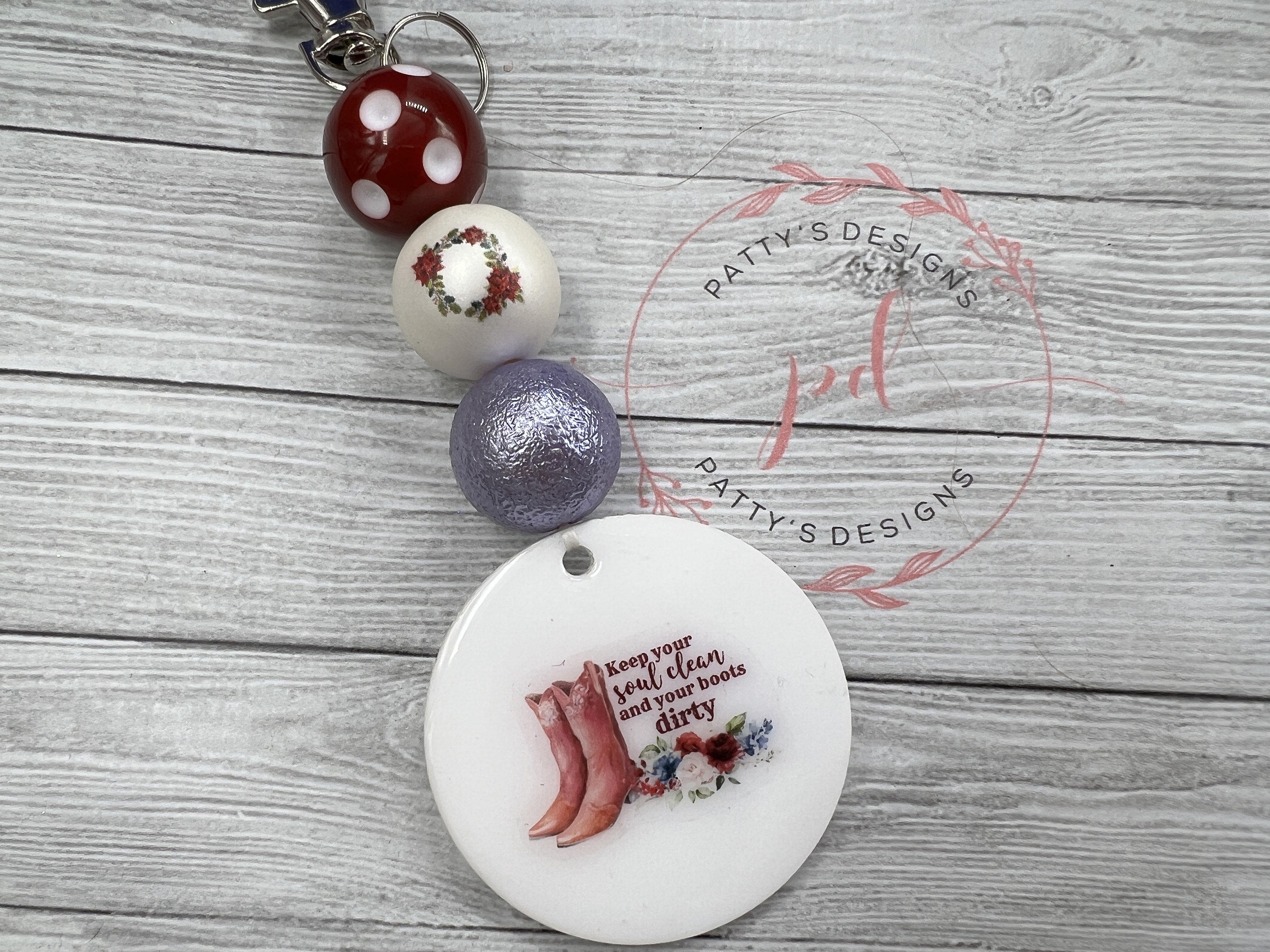 Keep Your Soul Clean and your Boots Dirty Beaded Keychain