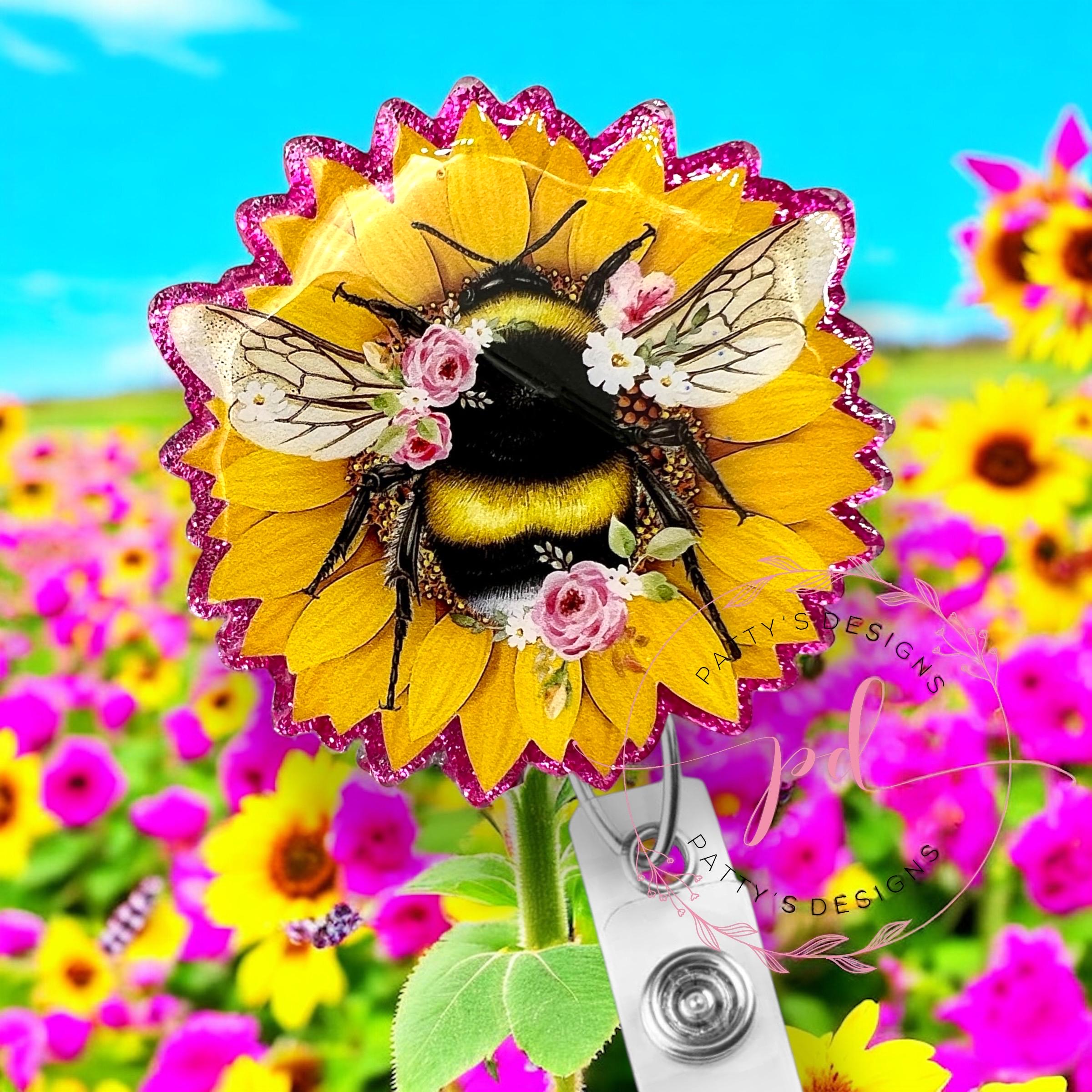 Sunflower with Bee Badge Reel, Badge Holder, ID Holder