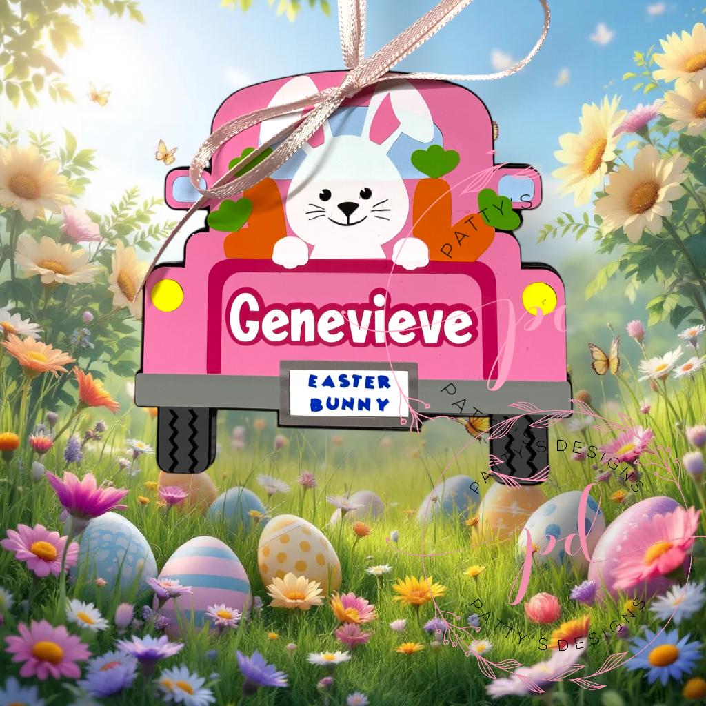Easter Bunny Truck Easter Basket Name Tag - Thumbnail 4