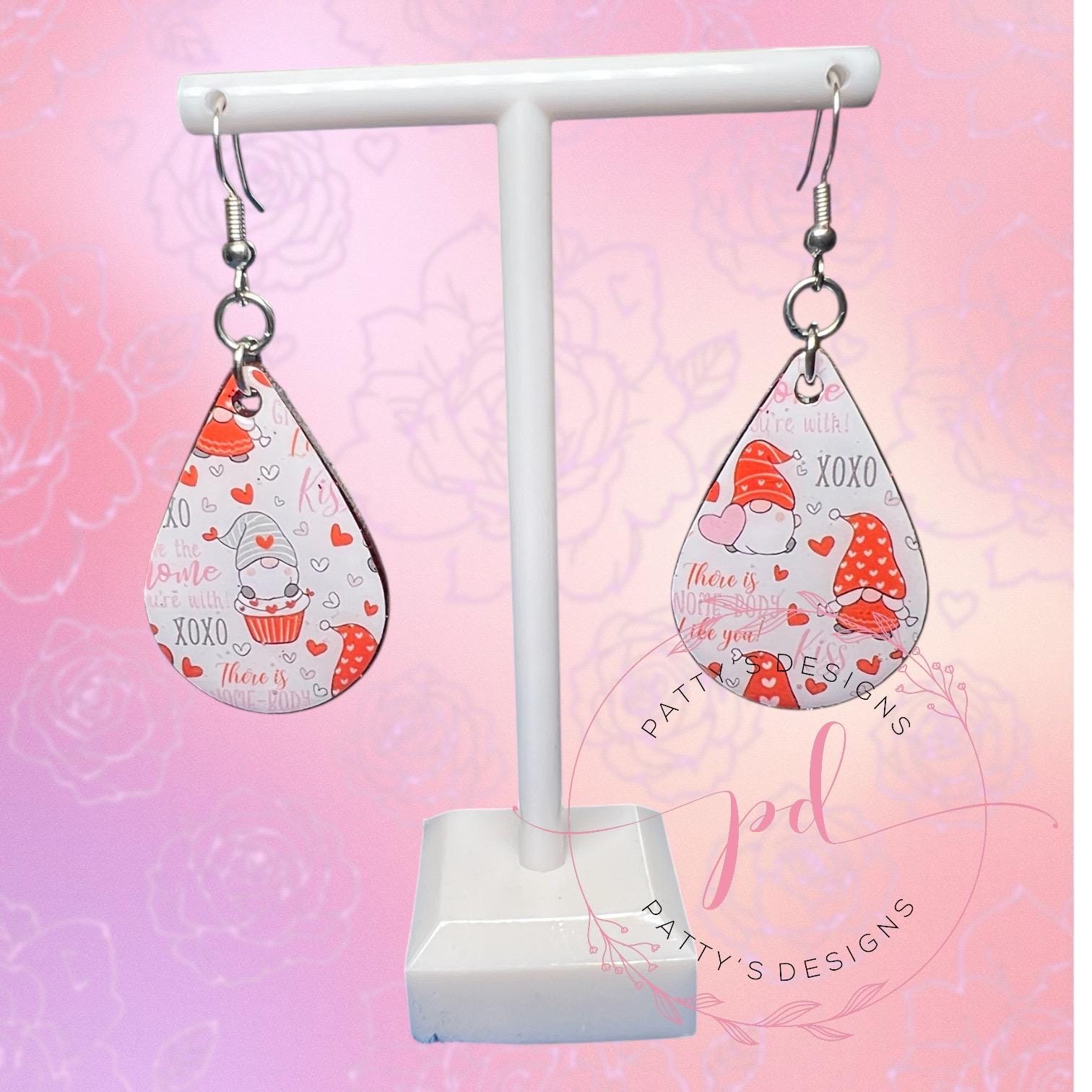 Gnome Teardrop Earrings, Valentine’s Day