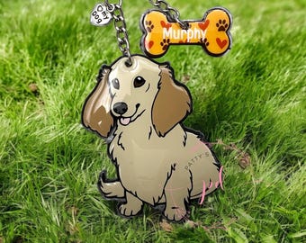 Long Haired Dachshund, Personalized Keychain or Ornament