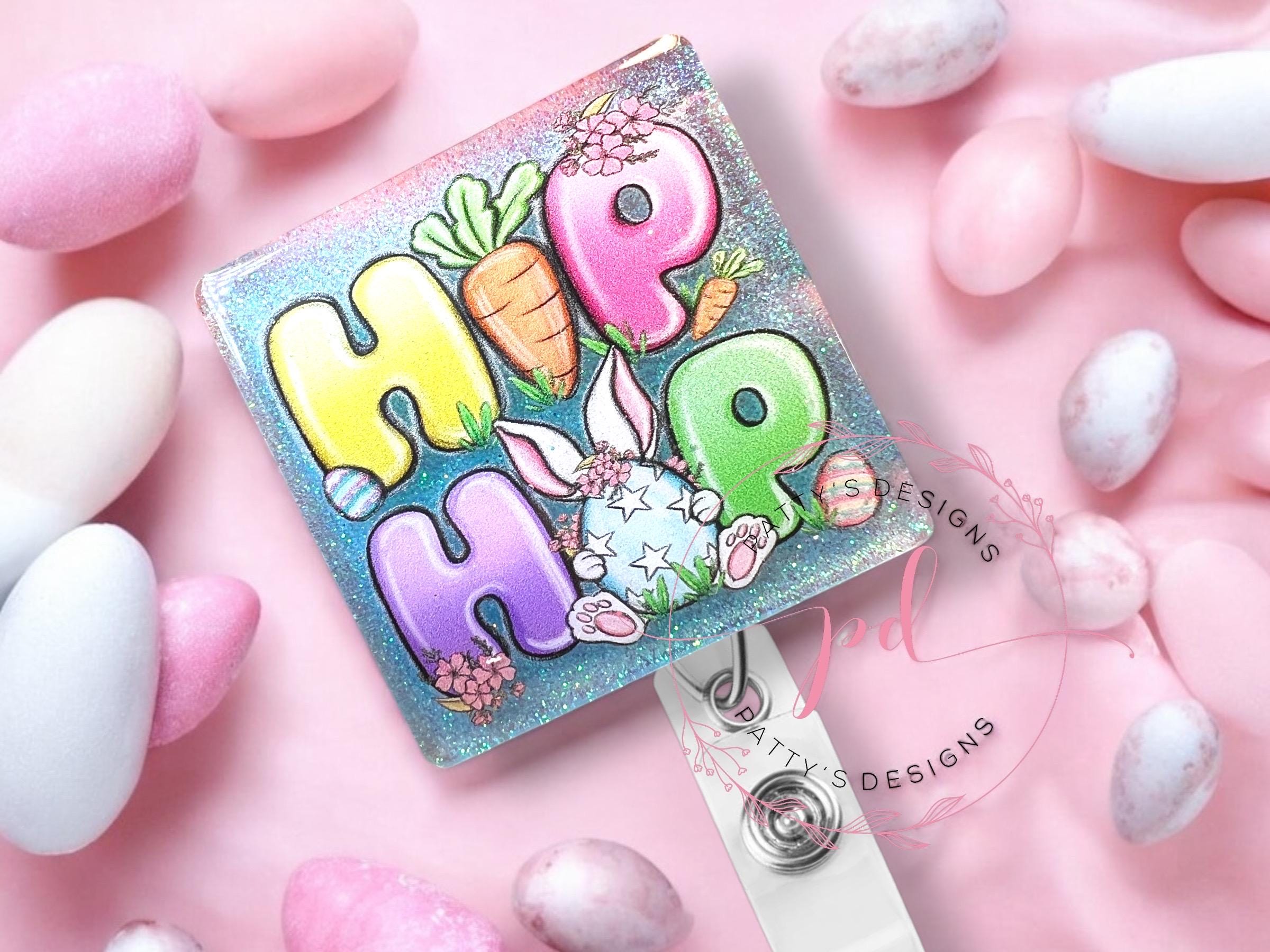Hip Hop, Easter Bunny Badge Reel, Badge Holder, ID Holder, Easter