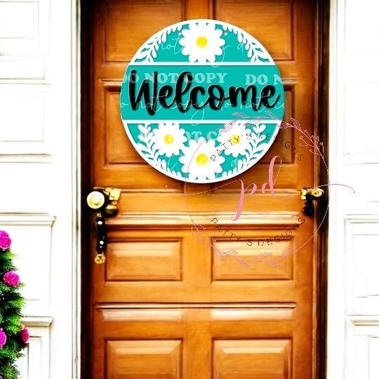 Daisy Welcome Acrylic Door Sign, Home Decor, House Warming Gift - Thumbnail 2