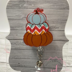 3 Tier Pumpkin Badge Reel, Badge Holder, ID Holder, Halloween, Fall