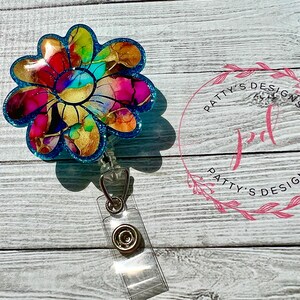 Jewel-Toned Colors Daisy Badge Reel, Badge Holder, ID Holder