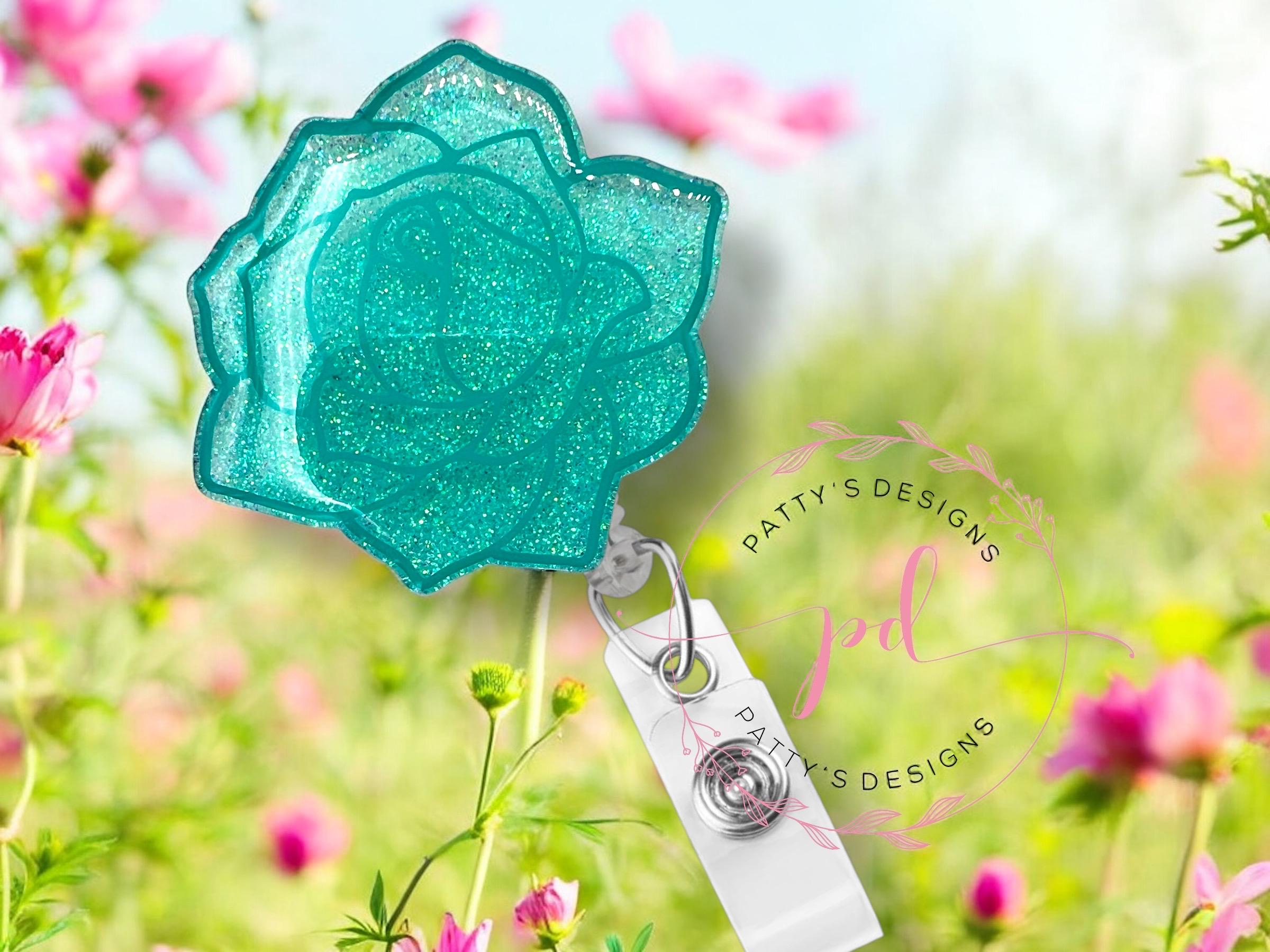 Teal Rose Badge Reel, Badge Holder, ID Holder