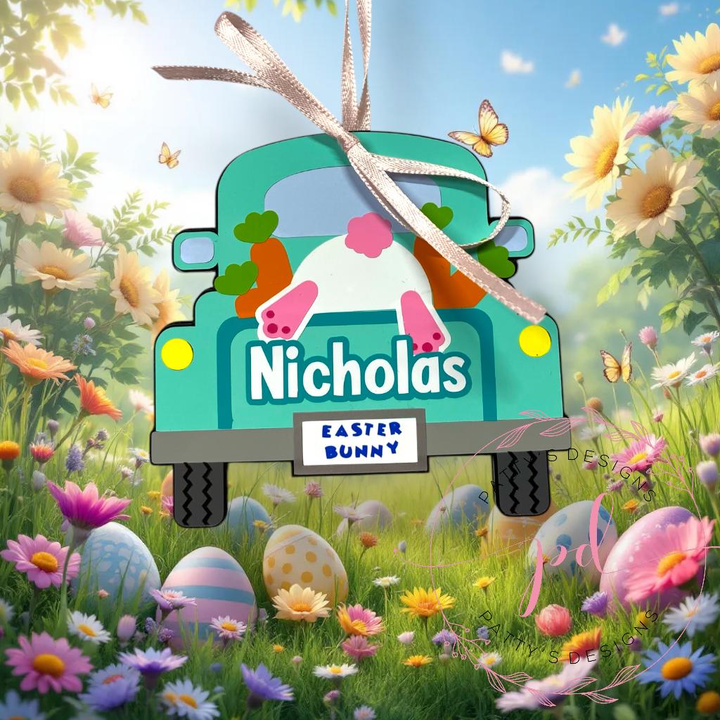 Easter Bunny Truck Easter Basket Name Tag - Thumbnail 2
