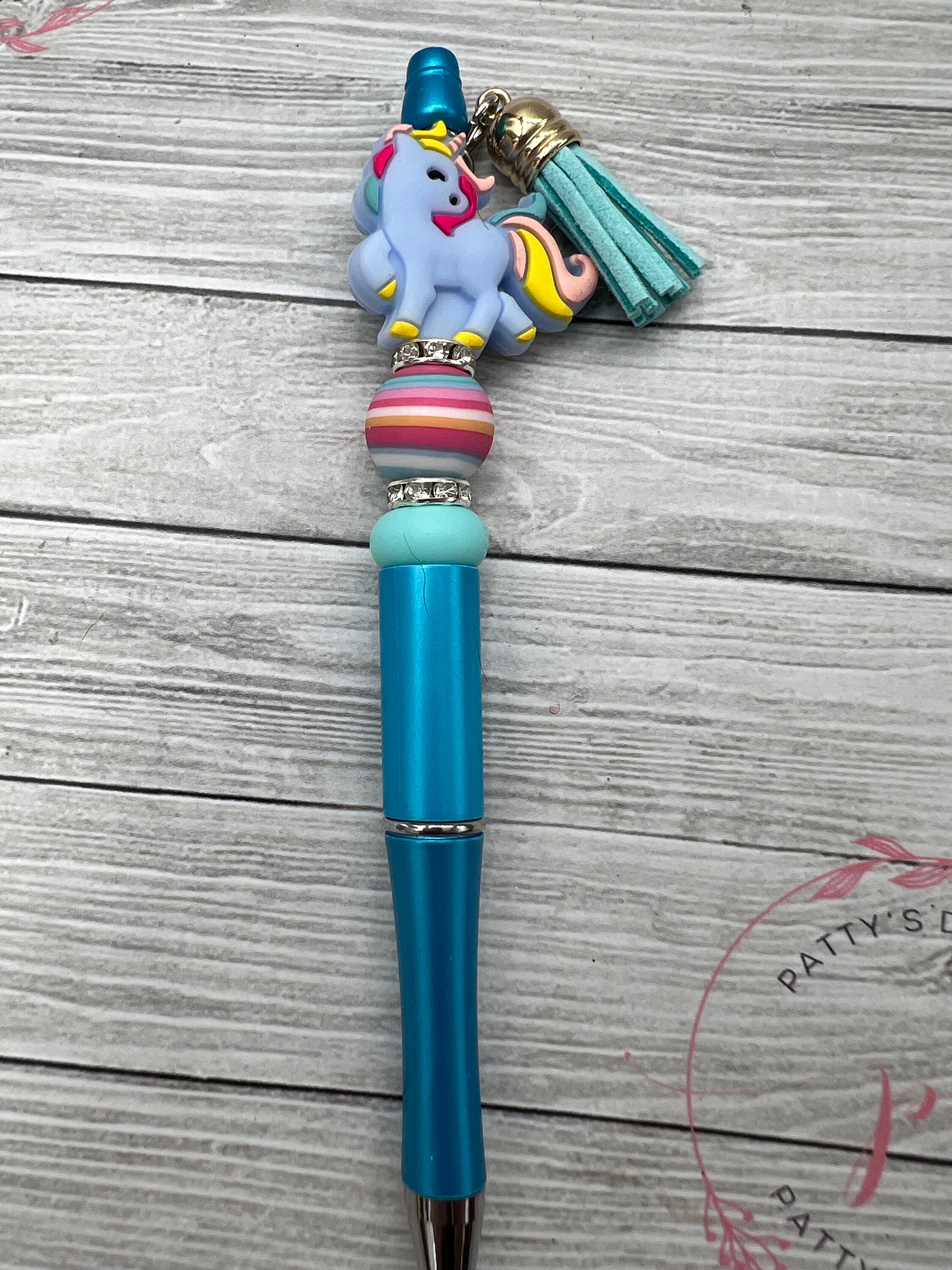 Blue Unicorn Beaded Pen w/ Ink Refill - Thumbnail 2