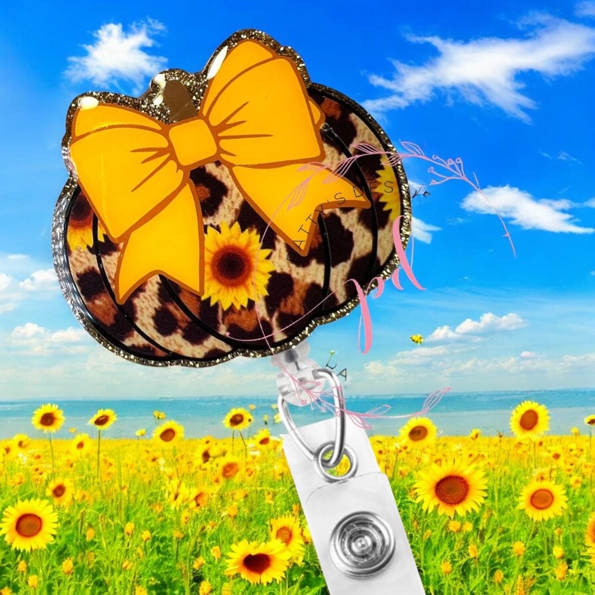Sunflower Pumpkin with Bow Badge Reel, Badge Holder, ID Holder