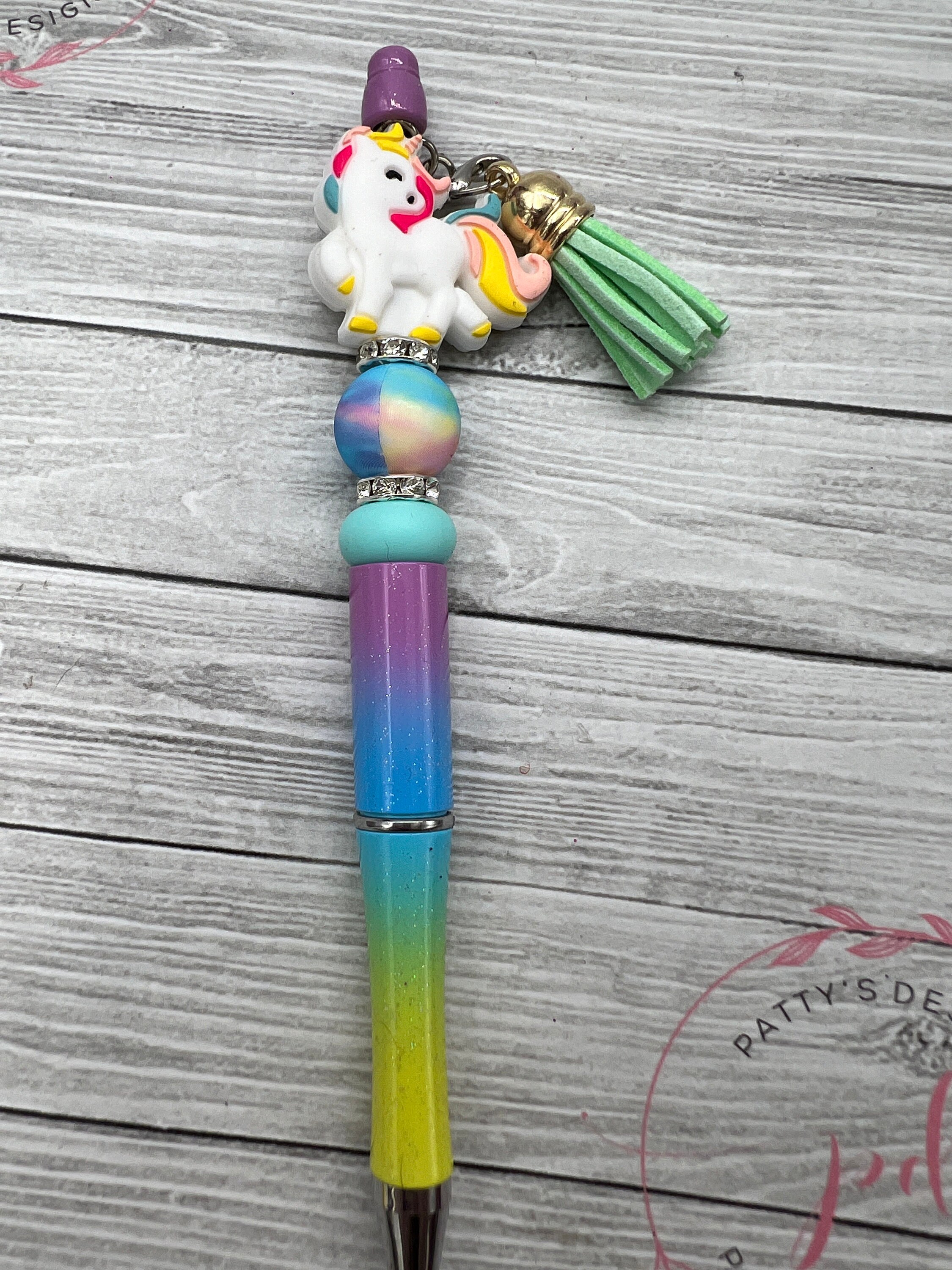 White Unicorn Beaded Pencils by w/ Ink Refill - Thumbnail 2