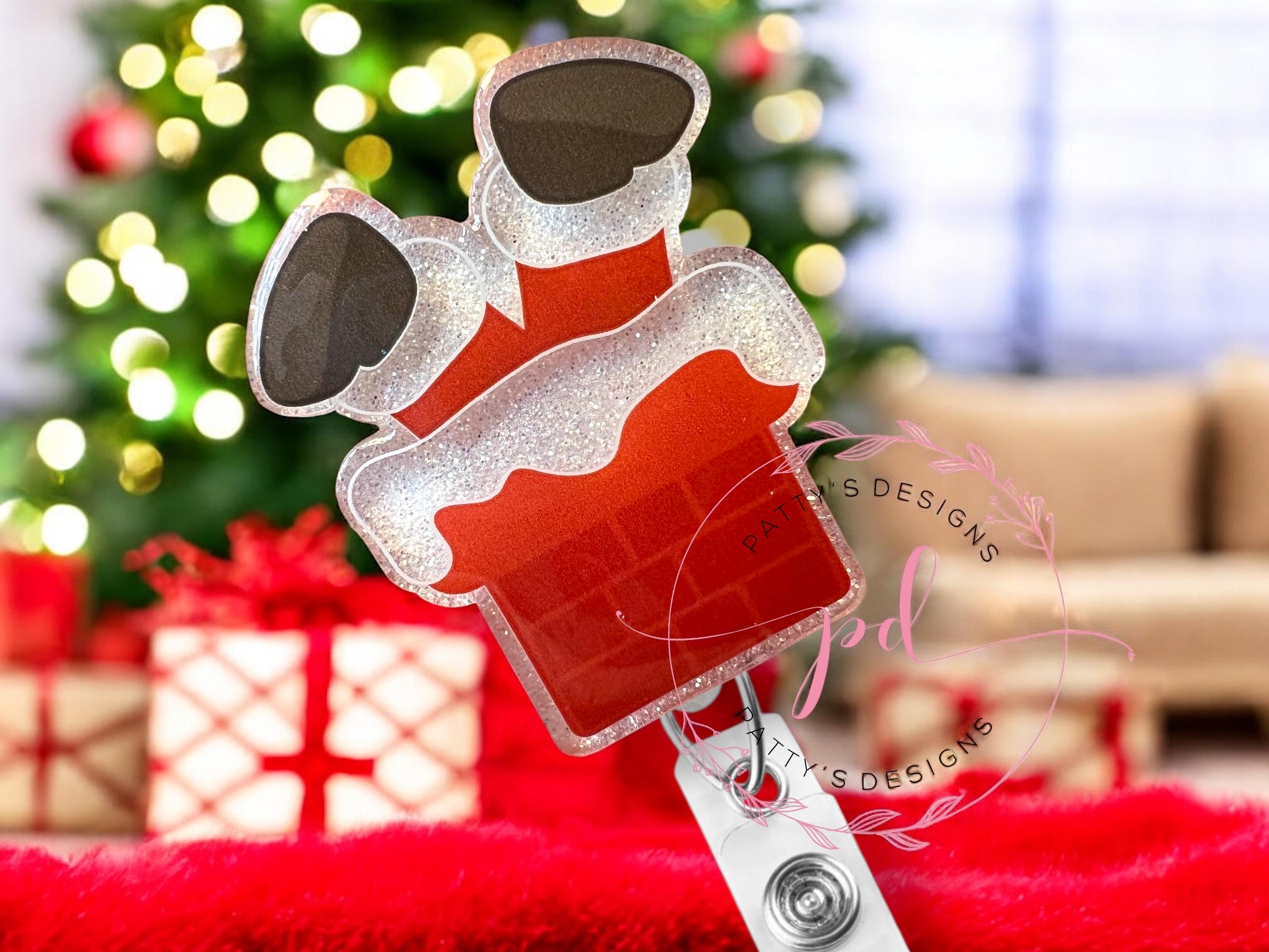 Santa Legs in Chimney Badge Reel, Badge Holder, ID Holder, Christmas
